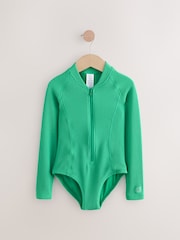 Green Long Sleeve Textured Swimsuit (3-16yrs) - Image 5 of 8