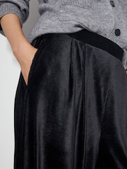 Monsoon Black Shay Rib Velour Wide Leg Trousers - Image 4 of 4