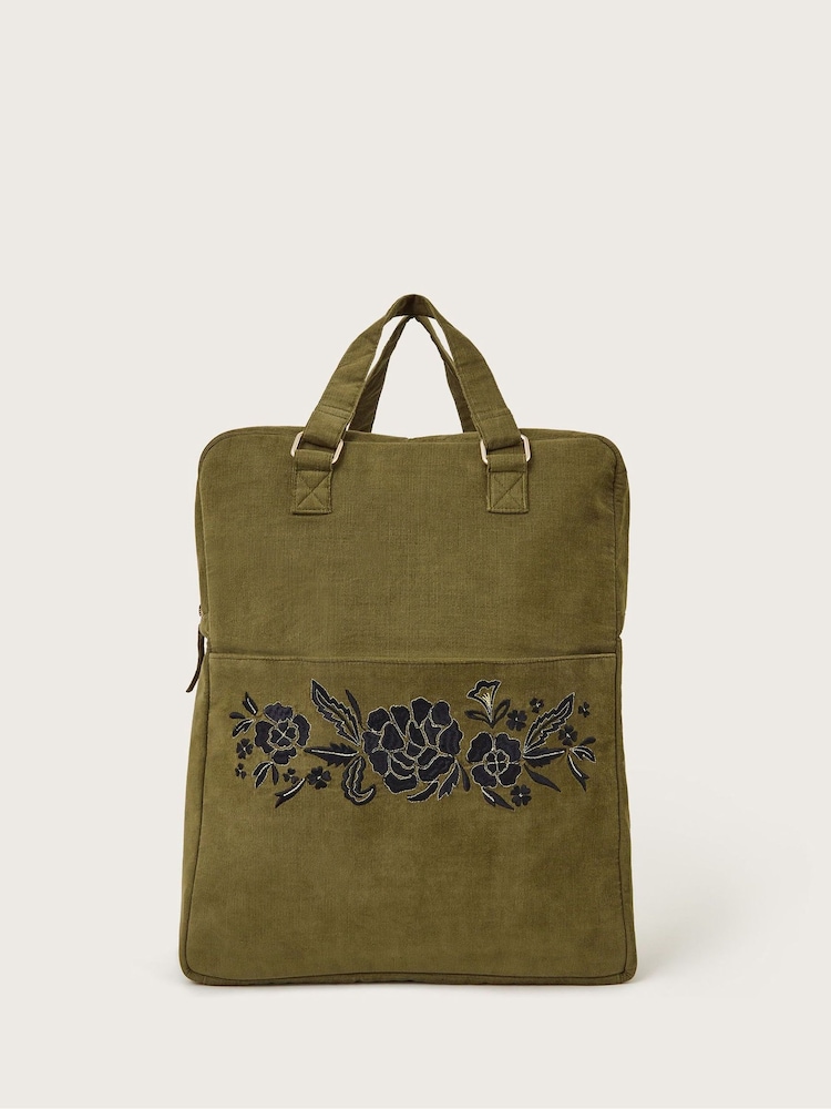 Monsoon Green Beth Embroidered Corduroy Backpack - Image 1 of 4