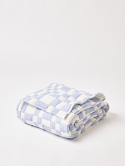 Oliver Bonas Blue Chequerboard Cotton Quilted Bedspread - Image 1 of 5