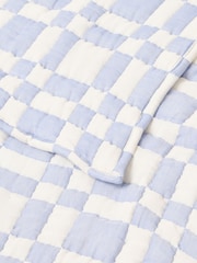Oliver Bonas Blue Chequerboard Cotton Quilted Bedspread - Image 2 of 5