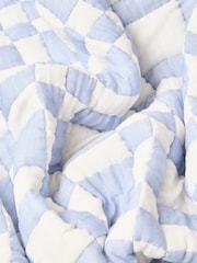 Oliver Bonas Blue Chequerboard Cotton Quilted Bedspread - Image 3 of 5