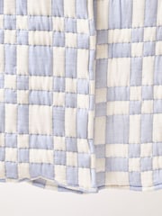 Oliver Bonas Blue Chequerboard Cotton Quilted Bedspread - Image 4 of 5