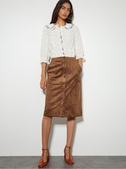 Monsoon Brown Amber Suedette Pencil Skirt - Image 1 of 5