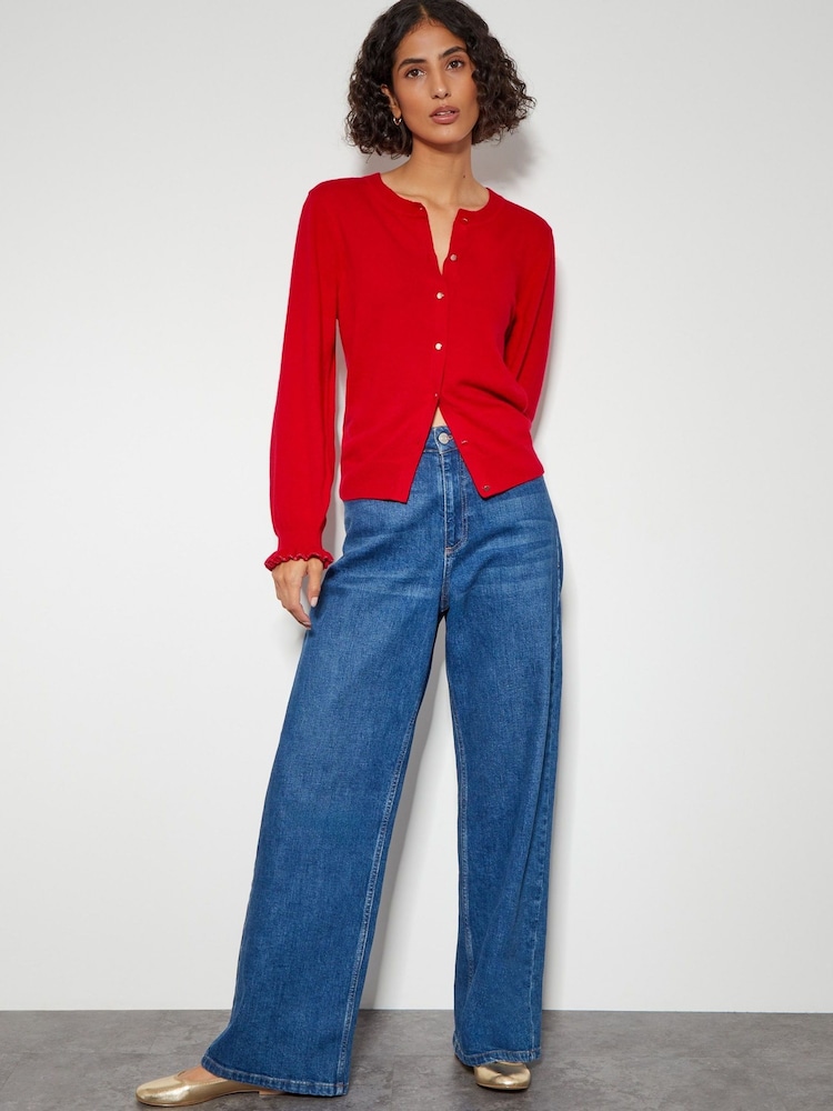 Monsoon Red Cora Frill Crew Neck Cardigan - Image 2 of 5 Monsoon Red Cora Frill Crew Neck Cardigan - Image 2 of 5