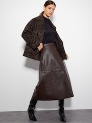Monsoon Brown Pippa Faux Leather Midi Skirt - Image 1 of 5
