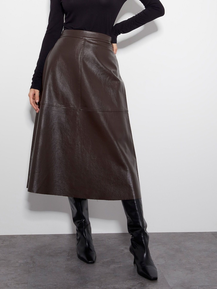 Monsoon Brown Pippa Faux Leather Midi Skirt - Image 2 of 5 Monsoon Brown Pippa Faux Leather Midi Skirt - Image 2 of 5
