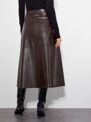 Monsoon Brown Pippa Faux Leather Midi Skirt - Image 3 of 5