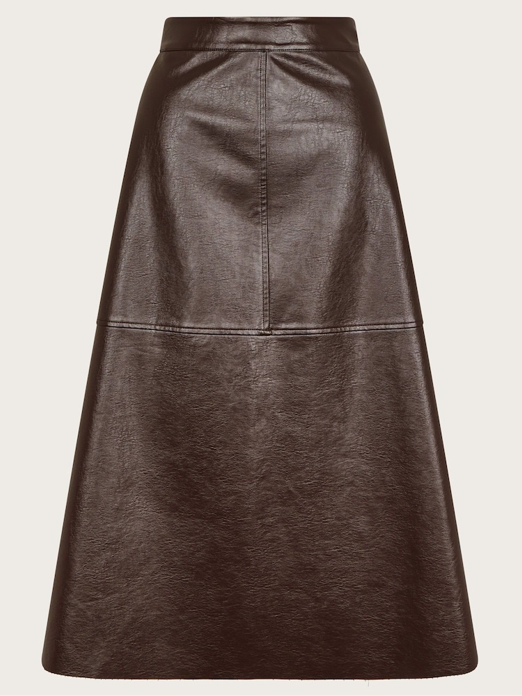 Monsoon Brown Pippa Faux Leather Midi Skirt - Image 5 of 5