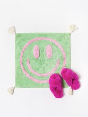 Oliver Bonas Green Happy Face Square Bath Mat - Image 1 of 4