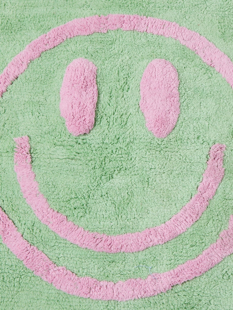 Oliver Bonas Green Happy Face Square Bath Mat - Image 2 of 4