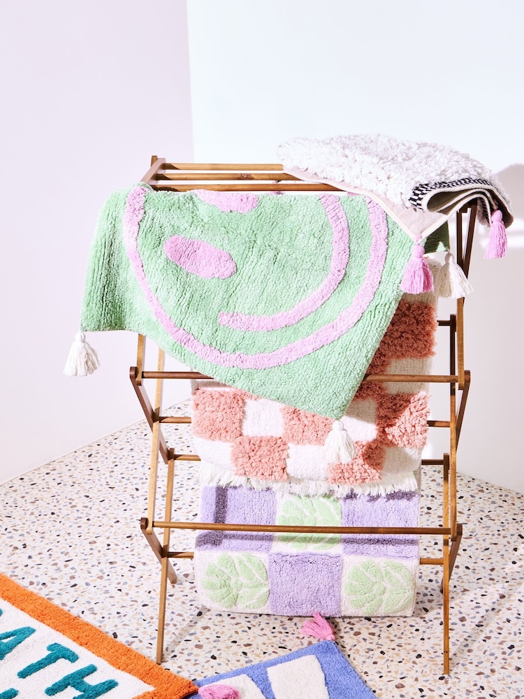 Oliver Bonas Green Happy Face Square Bath Mat - Image 4 of 4