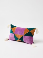 Oliver Bonas Pink Patchwork Velvet Rectangular Cushion Cover - Image 1 of 4