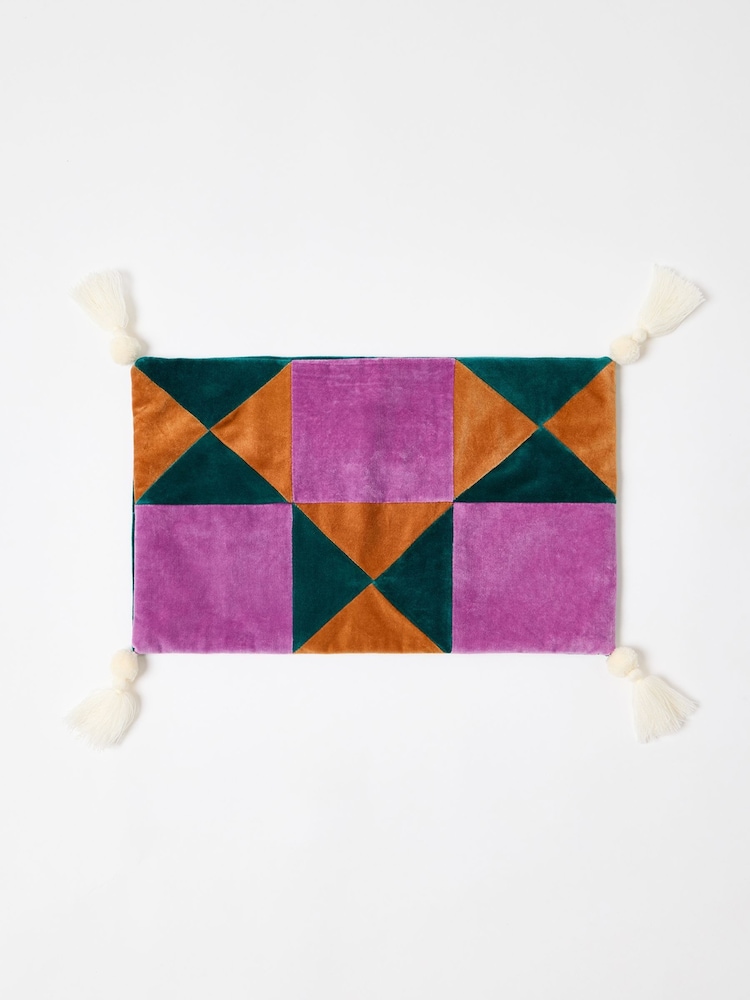 Oliver Bonas Pink Patchwork Velvet Rectangular Cushion Cover - Image 2 of 4