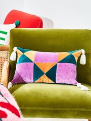Oliver Bonas Pink Patchwork Velvet Rectangular Cushion Cover - Image 4 of 4