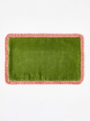 Oliver Bonas Green Issey Velvet Fringed Rectangular 100% Cotton Cushion Cover - Image 2 of 3