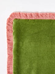 Oliver Bonas Green Issey Velvet Fringed Rectangular 100% Cotton Cushion Cover - Image 3 of 3