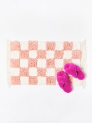 Oliver Bonas Pink Chequerboard Bath Mat - Image 1 of 4