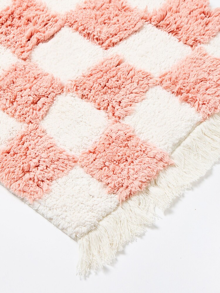 Oliver Bonas Pink Chequerboard Bath Mat - Image 2 of 4