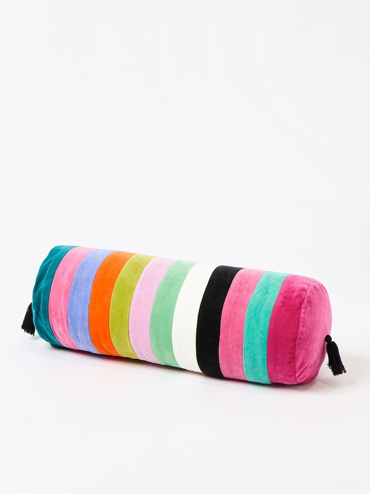 Oliver Bonas Black Patchwork Stripe Bolster Cushion Cover - Image 1 of 5