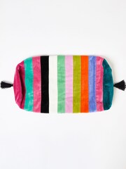 Oliver Bonas Black Patchwork Stripe Bolster Cushion Cover - Image 2 of 5