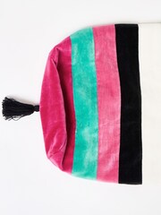 Oliver Bonas Black Patchwork Stripe Bolster Cushion Cover - Image 4 of 5