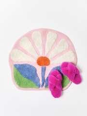 Oliver Bonas Pink Flower Round Bath Mat - Image 1 of 4