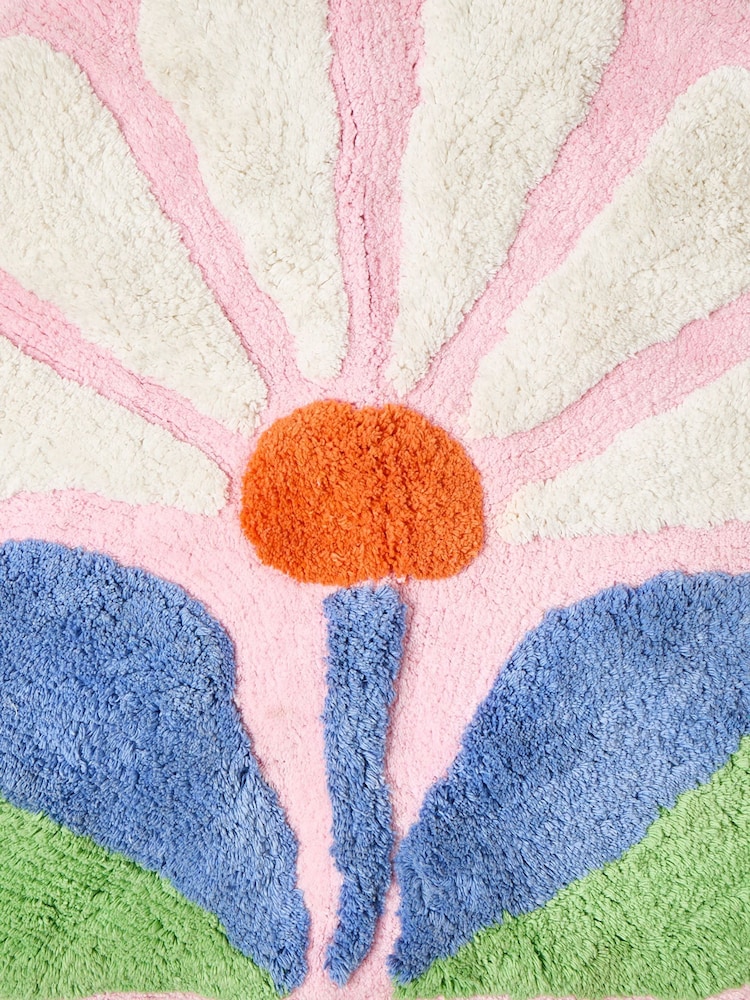 Oliver Bonas Pink Flower Round Bath Mat - Image 2 of 4