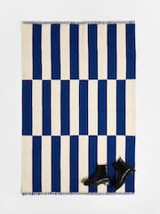 Oliver Bonas Blue Simeon Stripe Wool Rug - Image 1 of 4