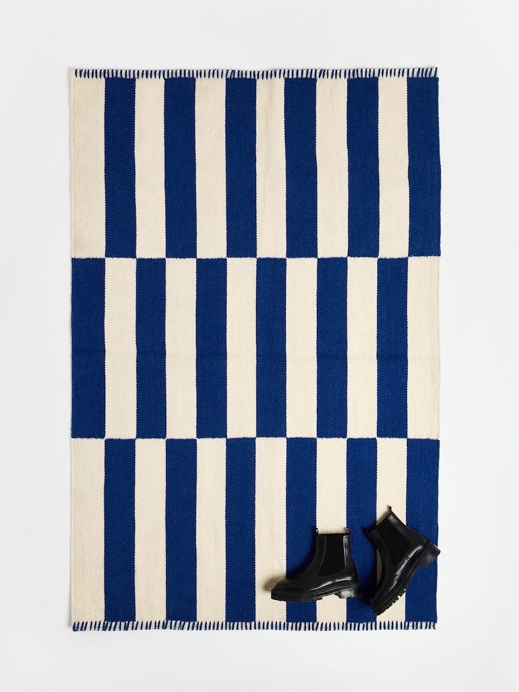 Oliver Bonas Blue Simeon Stripe Wool Rug - Image 1 of 4