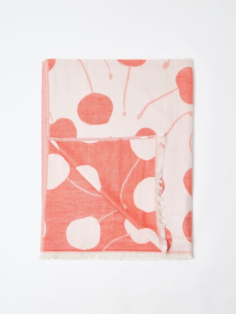 Oliver Bonas Red Cherries Jacquard Throw - Image 2 of 5 Oliver Bonas Red Cherries Jacquard Throw - Image 2 of 5