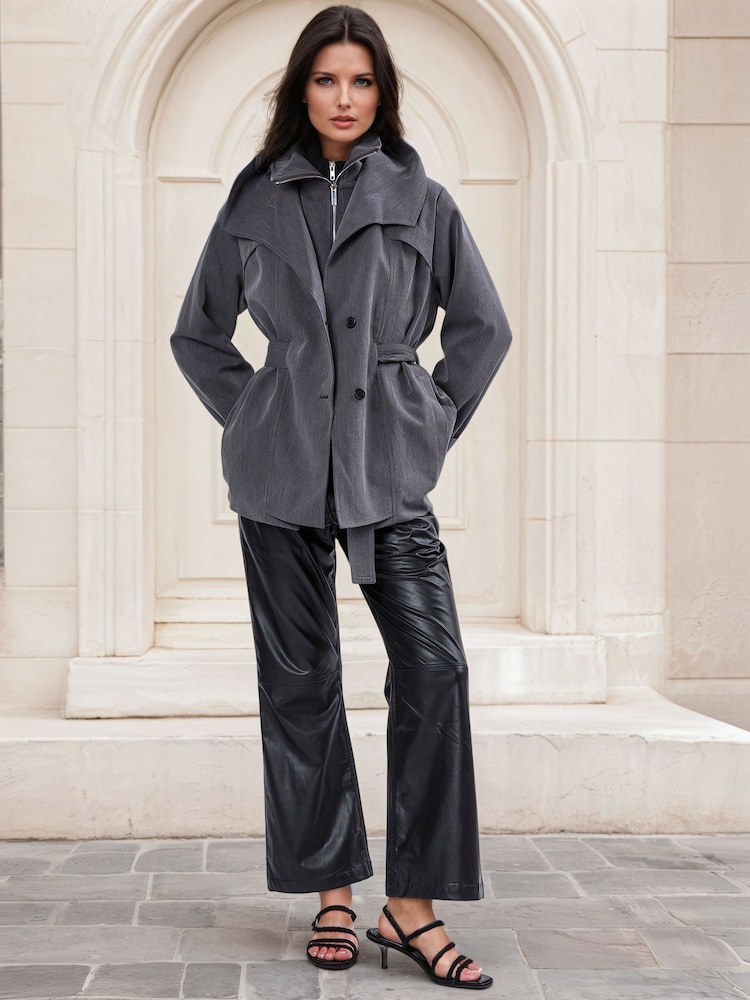 Grijs - Religion Rhodium Trench Jacket with Belt and Double Fastening in Structured Crepe - Image 1 of 7