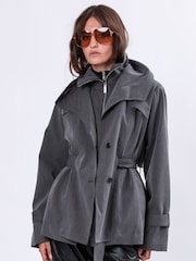Grijs - Religion Rhodium Trench Jacket with Belt and Double Fastening in Structured Crepe - Image 2 of 7