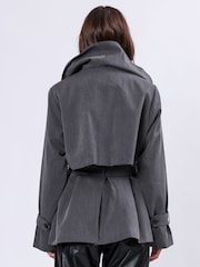 Grijs - Religion Rhodium Trench Jacket with Belt and Double Fastening in Structured Crepe - Image 3 of 7