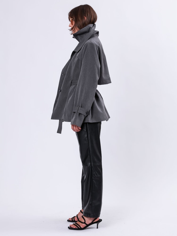 Grijs - Religion Rhodium Trench Jacket with Belt and Double Fastening in Structured Crepe - Image 5 of 7