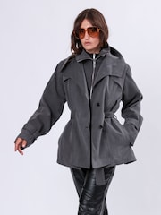 Grijs - Religion Rhodium Trench Jacket with Belt and Double Fastening in Structured Crepe - Image 6 of 7