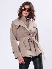 Religion Natural Rhodium Trench Jacket with Belt and Double Fastening in Structured Crepe - Image 2 of 7
