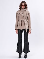 Religion Natural Rhodium Trench Jacket with Belt and Double Fastening in Structured Crepe - Image 4 of 7