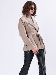Religion Natural Rhodium Trench Jacket with Belt and Double Fastening in Structured Crepe - Image 6 of 7