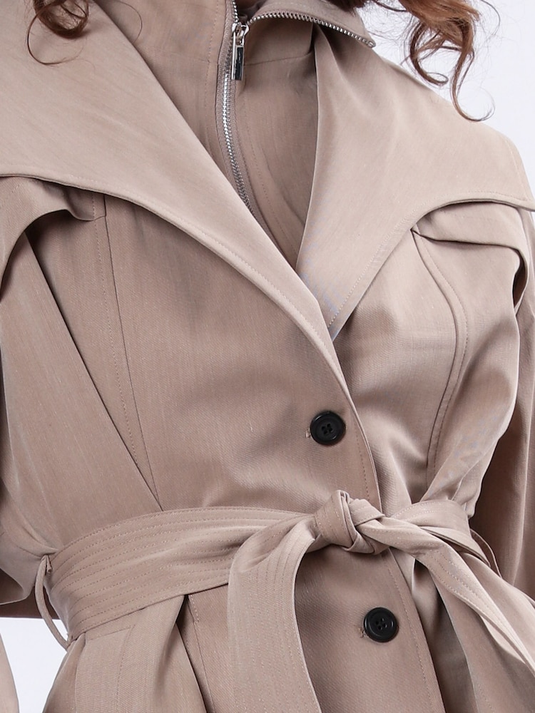 Religion Natural Rhodium Trench Jacket with Belt and Double Fastening in Structured Crepe - Image 7 of 7