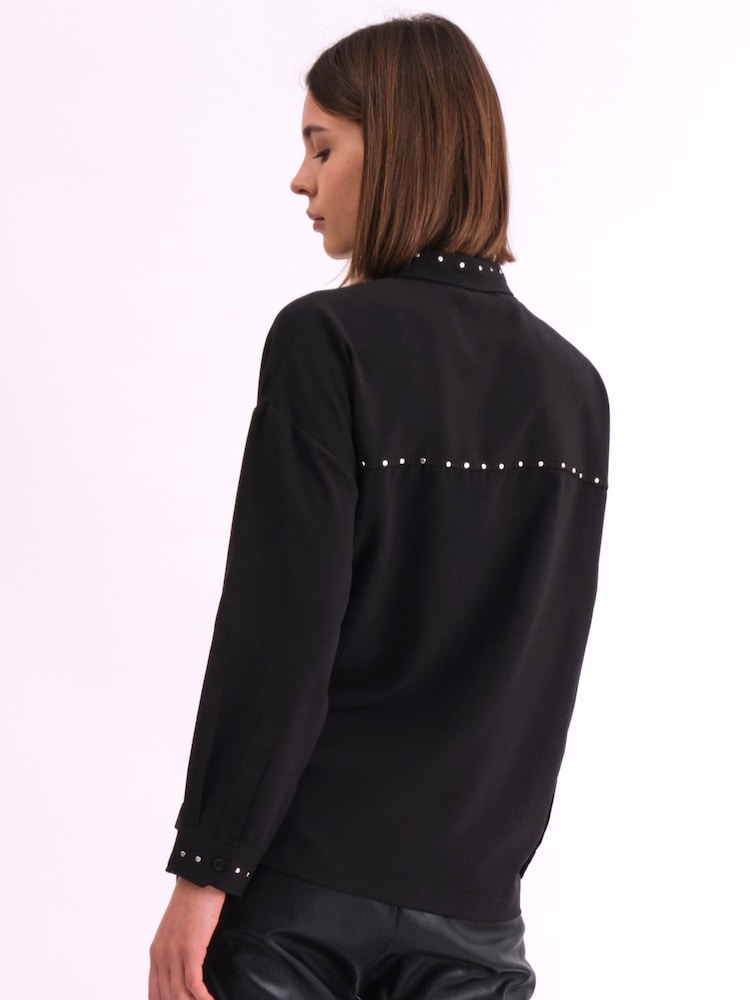 Religion Black Tie Front Prodigy Shirt In Crisp Crepe With Stud Details - Image 2 of 7