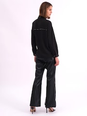 Religion Black Tie Front Prodigy Shirt In Crisp Crepe With Stud Details - Image 4 of 7