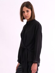 Religion Black Tie Front Prodigy Shirt In Crisp Crepe With Stud Details - Image 6 of 7