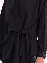 Religion Black Tie Front Prodigy Shirt In Crisp Crepe With Stud Details - Image 7 of 7