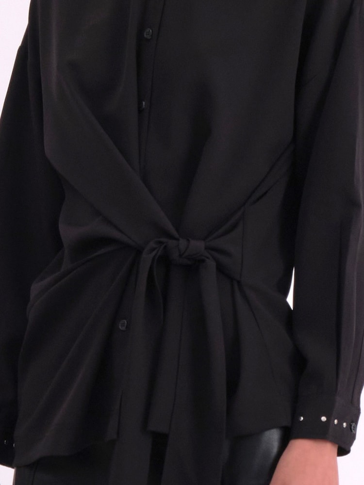 Religion Black Tie Front Prodigy Shirt In Crisp Crepe With Stud Details - Image 7 of 7