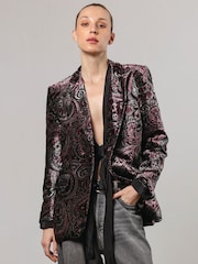 Religion Black Oberon Velvet Blazer With Vintage Style Burnout Print - Image 1 of 6