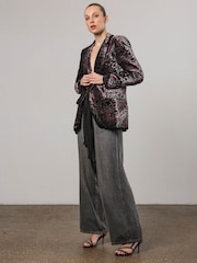 Religion Black Oberon Velvet Blazer With Vintage Style Burnout Print - Image 2 of 6