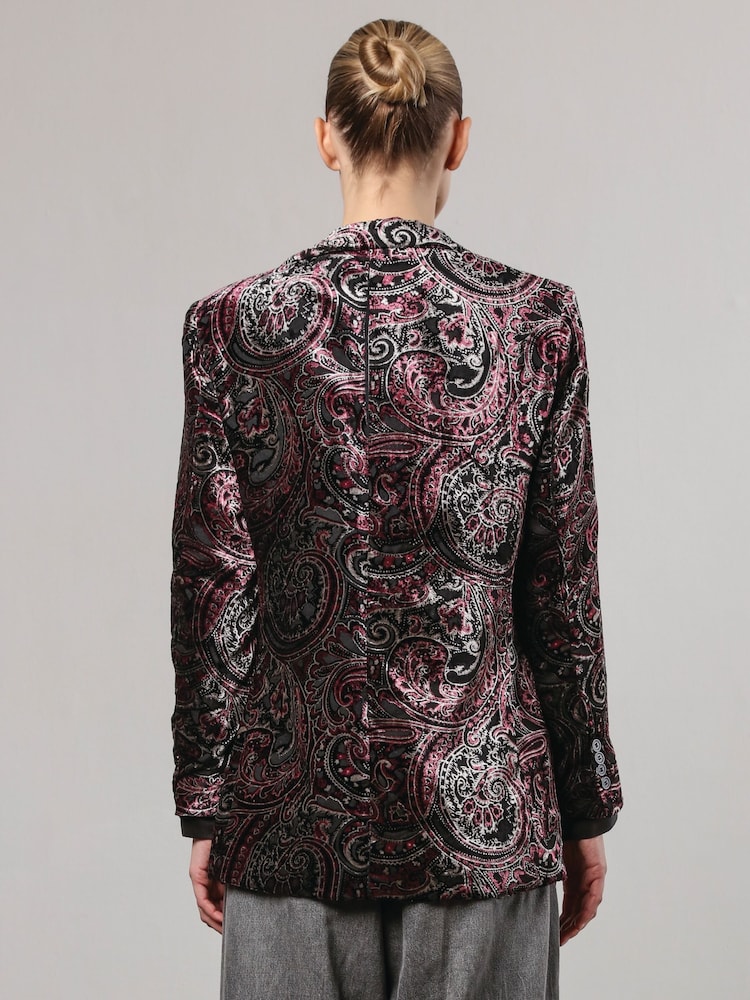 Religion Black Oberon Velvet Blazer With Vintage Style Burnout Print - Image 3 of 6