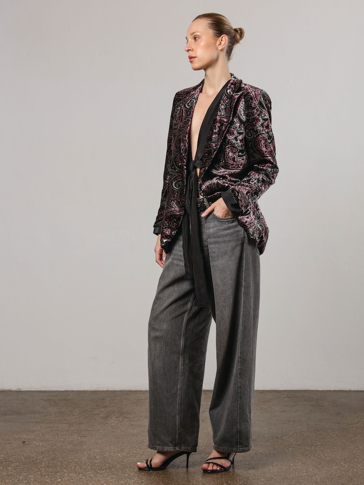 Religion Black Oberon Velvet Blazer With Vintage Style Burnout Print - Image 4 of 6