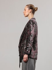 Religion Black Oberon Velvet Blazer With Vintage Style Burnout Print - Image 5 of 6